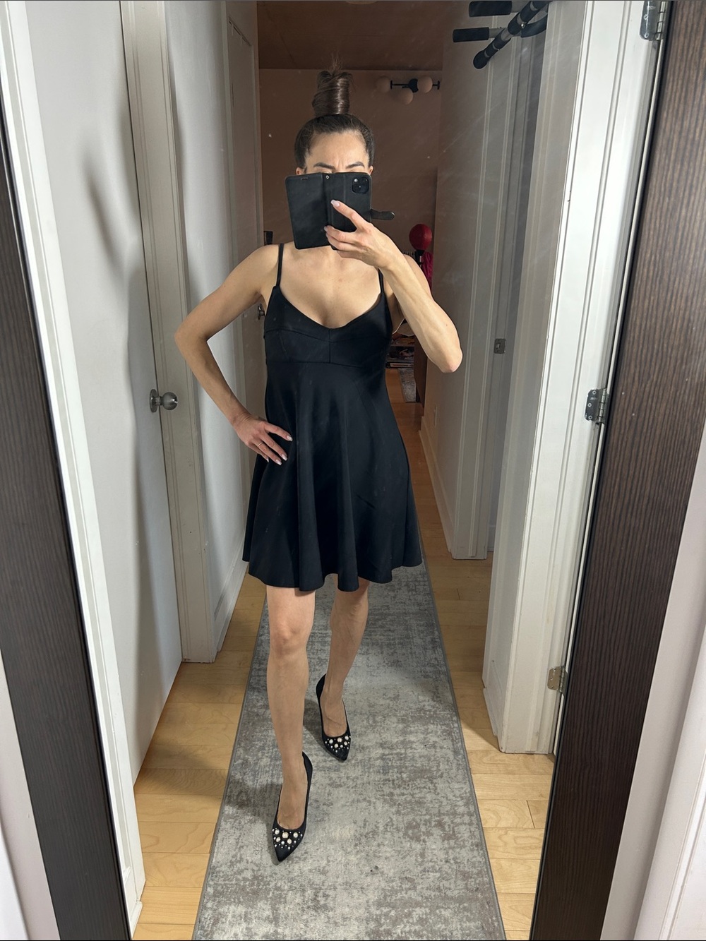 Dynamite A-Line Satin Scuba Blend Dress Adjustable Straps